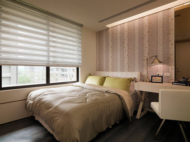 清新 现代 简约 绿色 床 壁纸 床品 次卧图片来自tukumajia在180平现代简约四居的分享
