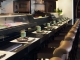 
                                    黑色烤漆台面与香槟金的皮质高脚椅，营造出现代时尚的用餐氛围。